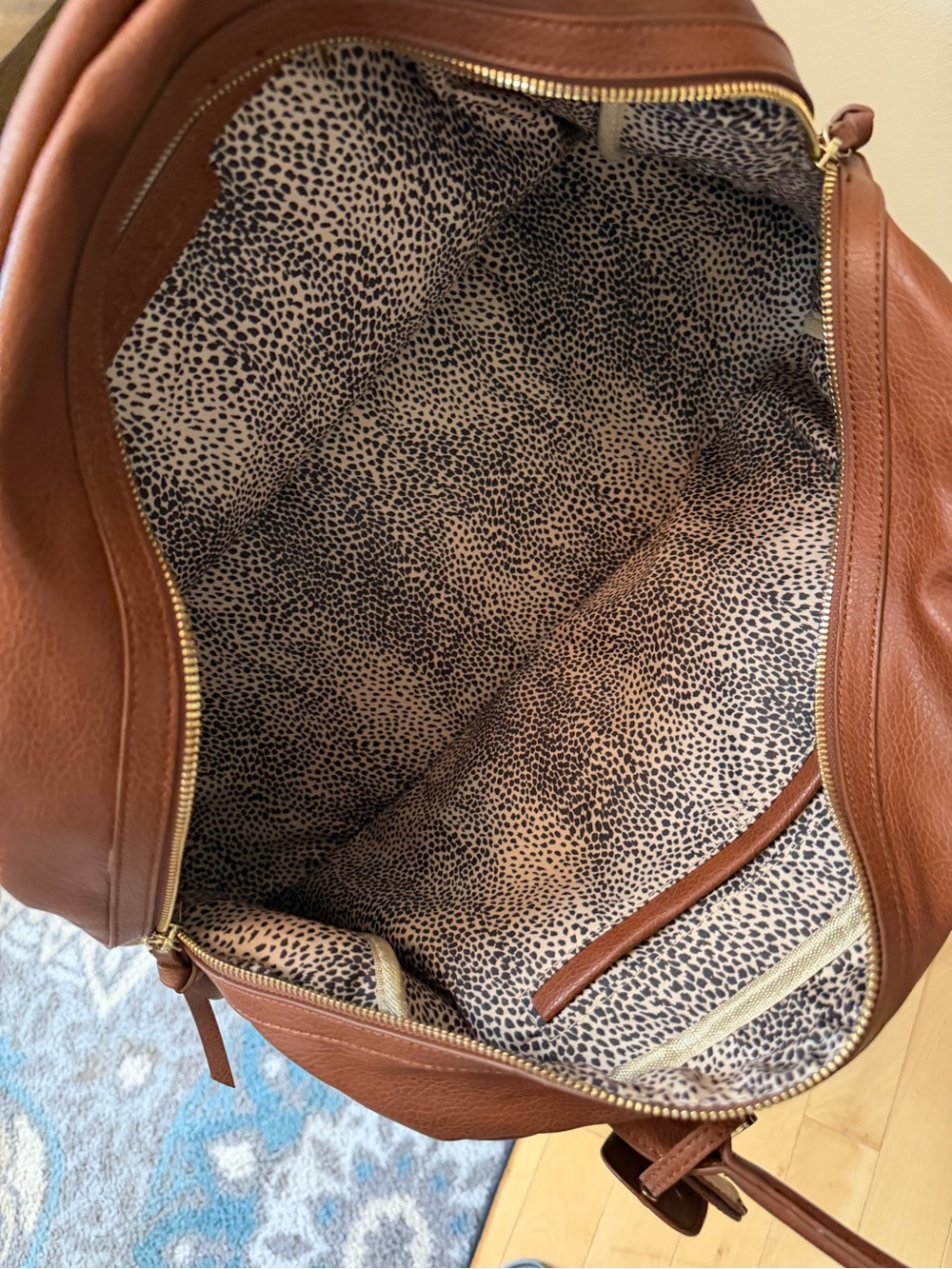 Sole Society Brown Faux Leather Weekender Travel Duffel Bag Shoe Compartment - Picture 3 of 11